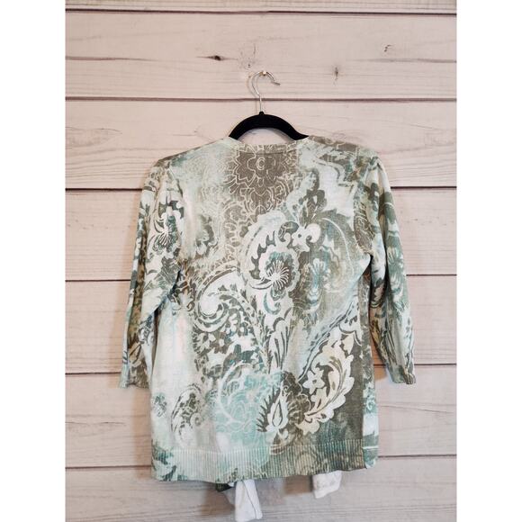 Chico's Women's Green Paisley Long Sleeve Open Front Cardigan Sweater Size S - Picture 2 of 6
